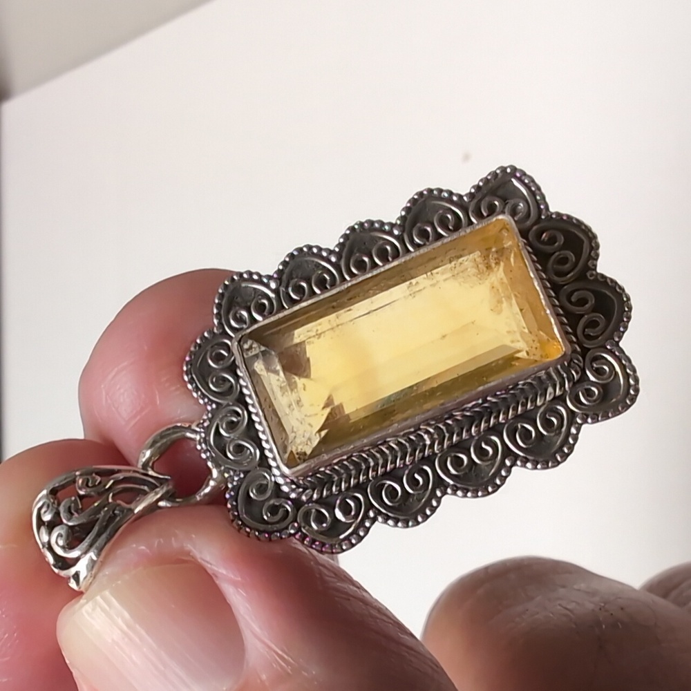 NEW YELLOW FLUORITE PENDANT SOLID STERLING SILVER 925